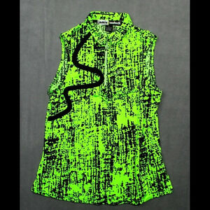 Jamie Sadock Polo Womens Small Green Black Satin Abstract Print Golf Tennis